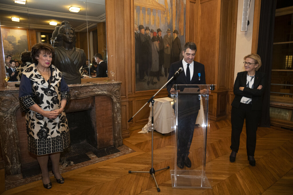 Marc Chaya Francis Kurkdjian With French Minister of Culture Roselyne Bachelot an Paris 5th District Mayor, Florence Berthout - Knighthood ceremony French Order of Merits 
